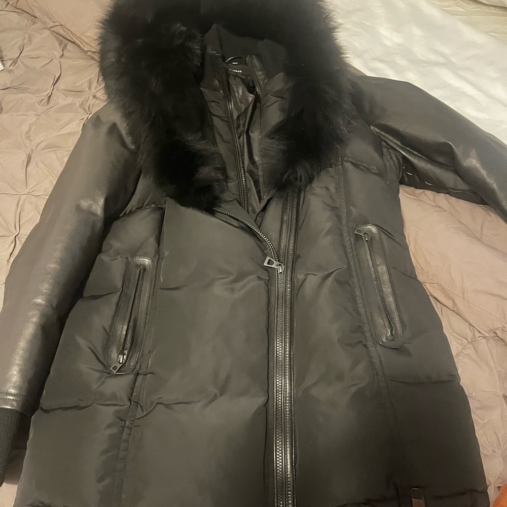 RUDSAK Black Down Puffer Coat with Fur-Trim Hood